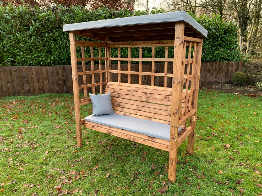 Bramham Garden Arbour by Charles Taylor - 3 Seats Grey Cushions