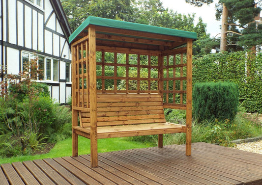 Bramham Garden Arbour by Charles Taylor - 3 Seats Green Cushions