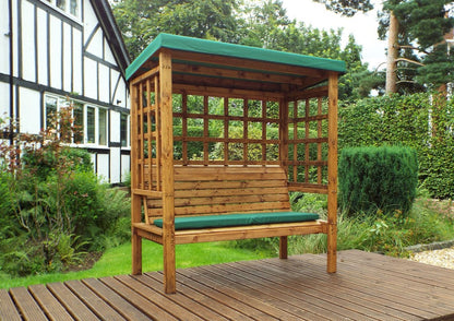 Bramham Garden Arbour by Charles Taylor - 3 Seats Green Cushions