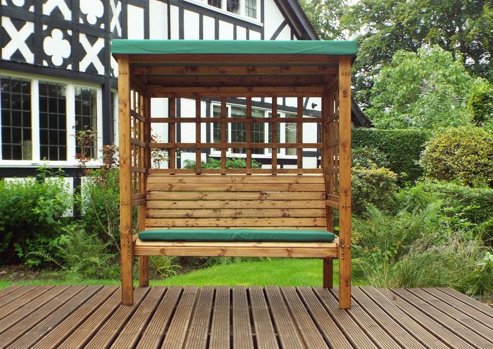 Bramham Garden Arbour by Charles Taylor - 3 Seats Green Cushions