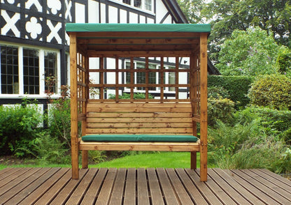 Bramham Garden Arbour by Charles Taylor - 3 Seats Green Cushions
