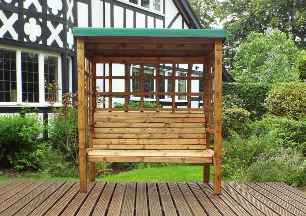 Bramham Garden Arbour by Charles Taylor - 3 Seats Green Cushions