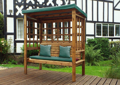 Bramham Garden Arbour by Charles Taylor - 3 Seats Green Cushions