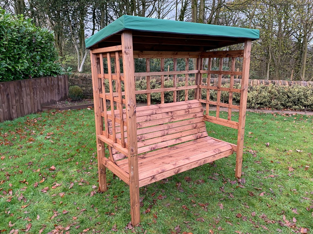 Bramham Garden Arbour by Charles Taylor - 3 Seats Green Cushions