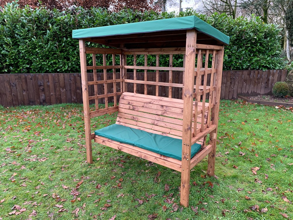 Bramham Garden Arbour by Charles Taylor - 3 Seats Green Cushions