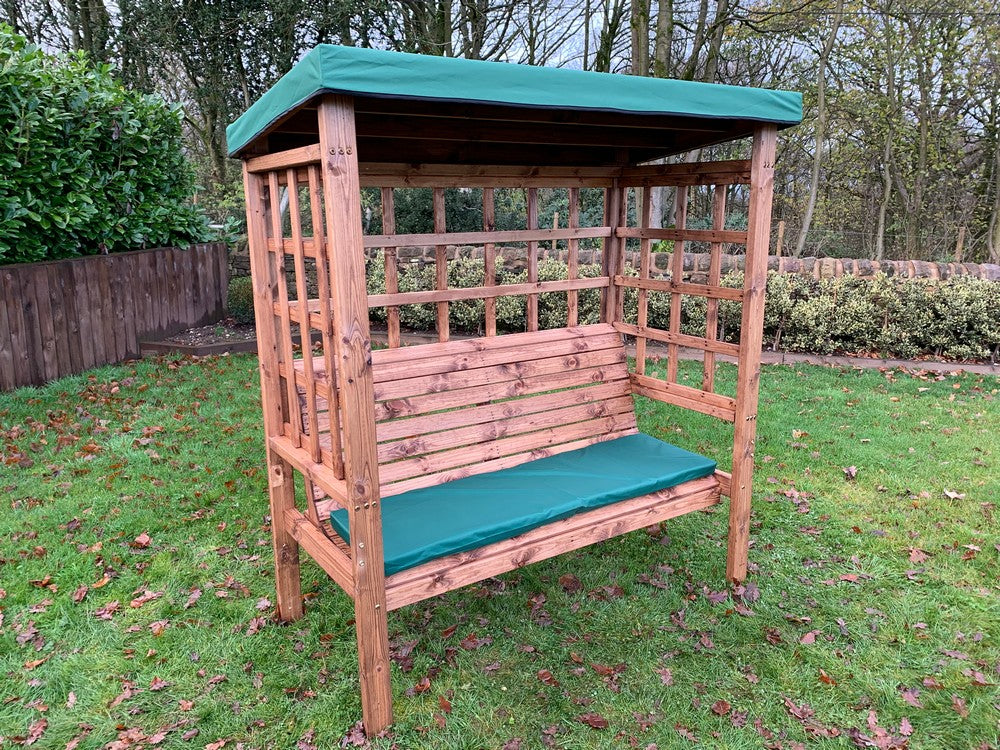 Bramham Garden Arbour by Charles Taylor - 3 Seats Green Cushions