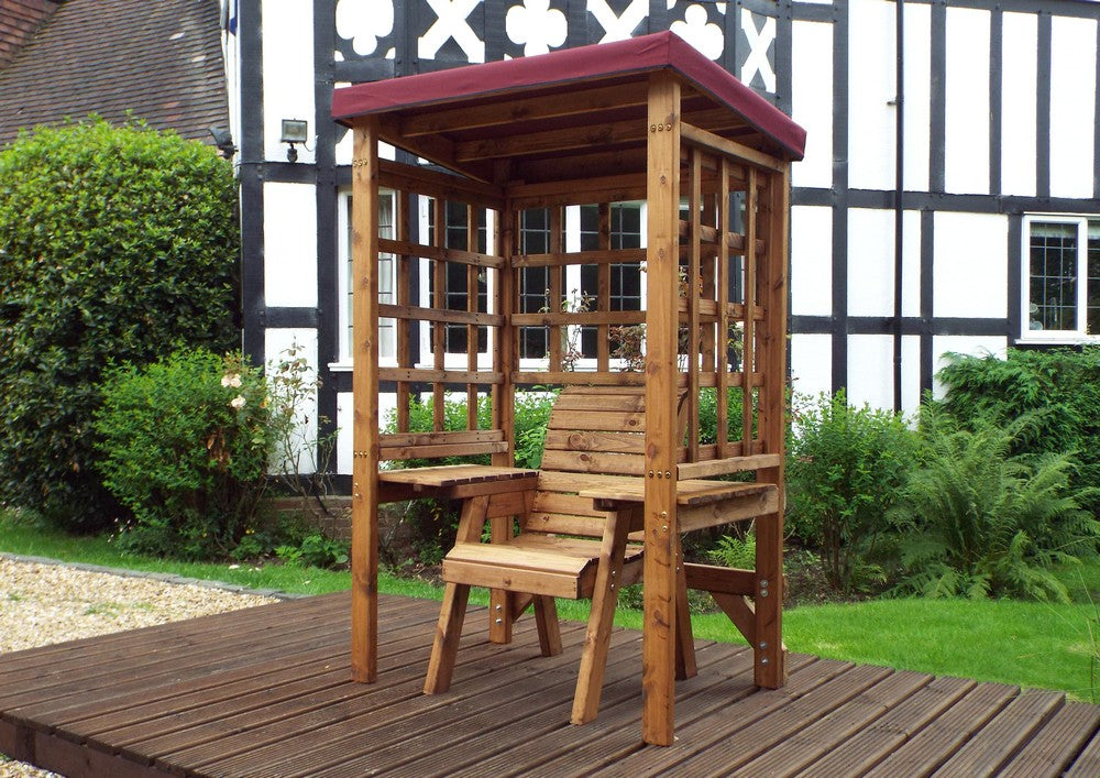 Wentworth Natural Garden Chair Arbour by Charles Taylor with Burgundy Cushions
