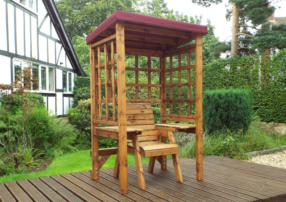 Wentworth Natural Garden Chair Arbour by Charles Taylor with Burgundy Cushions