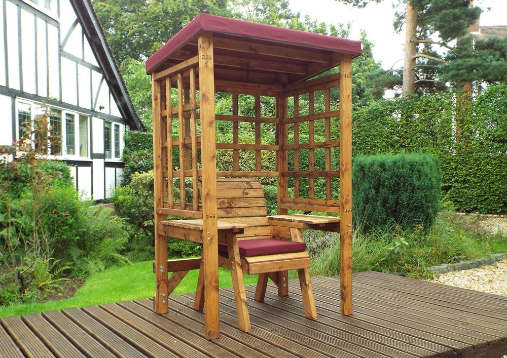 Wentworth Natural Garden Chair Arbour by Charles Taylor with Burgundy Cushions