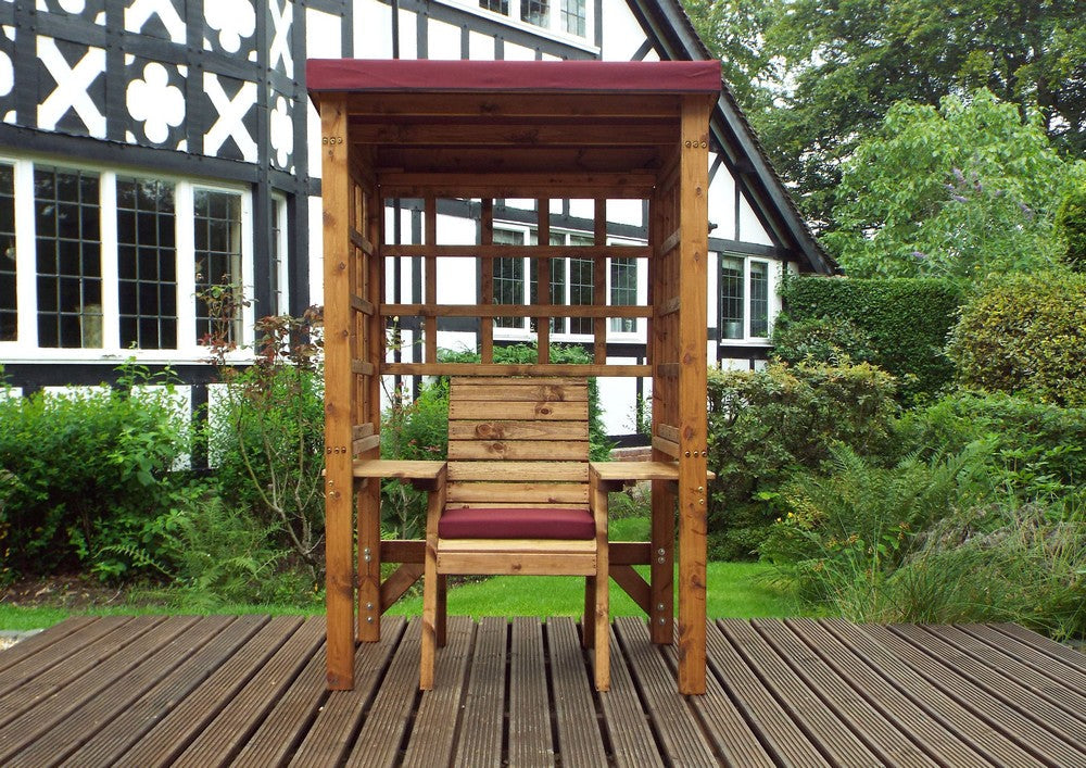 Wentworth Natural Garden Chair Arbour by Charles Taylor with Burgundy Cushions