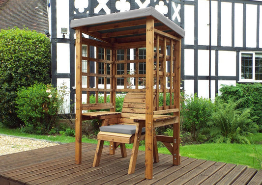 Scandinavian Redwood Natural Garden Chair Arbour by Charles Taylor with Grey Cushions