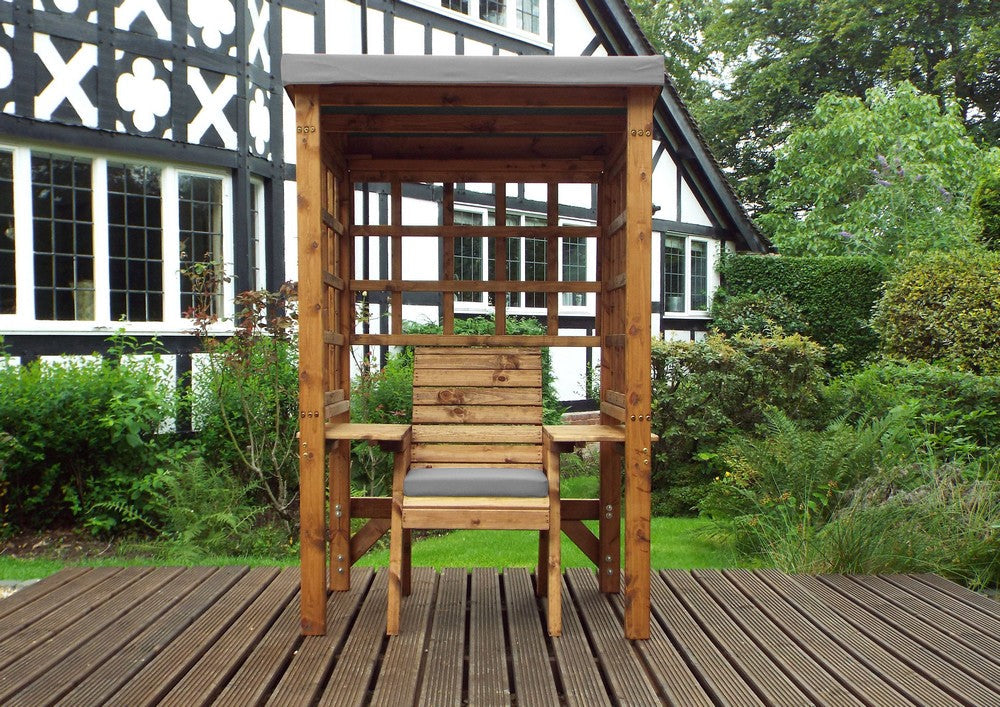 Scandinavian Redwood Natural Garden Chair Arbour by Charles Taylor with Grey Cushions