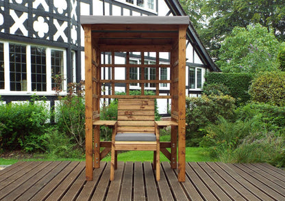 Scandinavian Redwood Natural Garden Chair Arbour by Charles Taylor with Grey Cushions