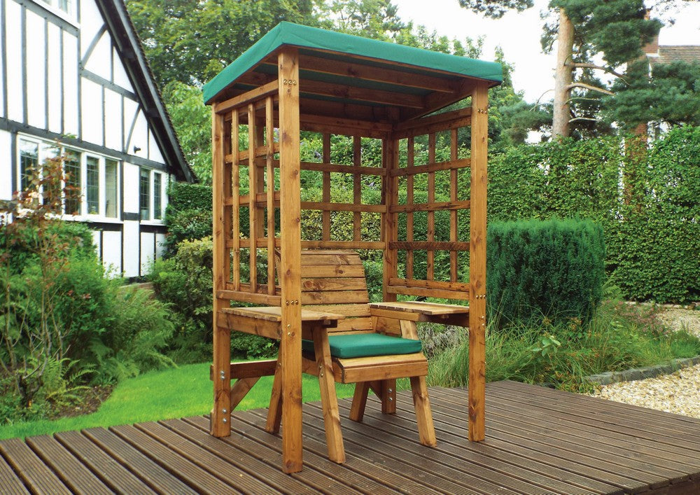 Wentworth Natural Garden Chair Arbour by Charles Taylor with Green Cushions