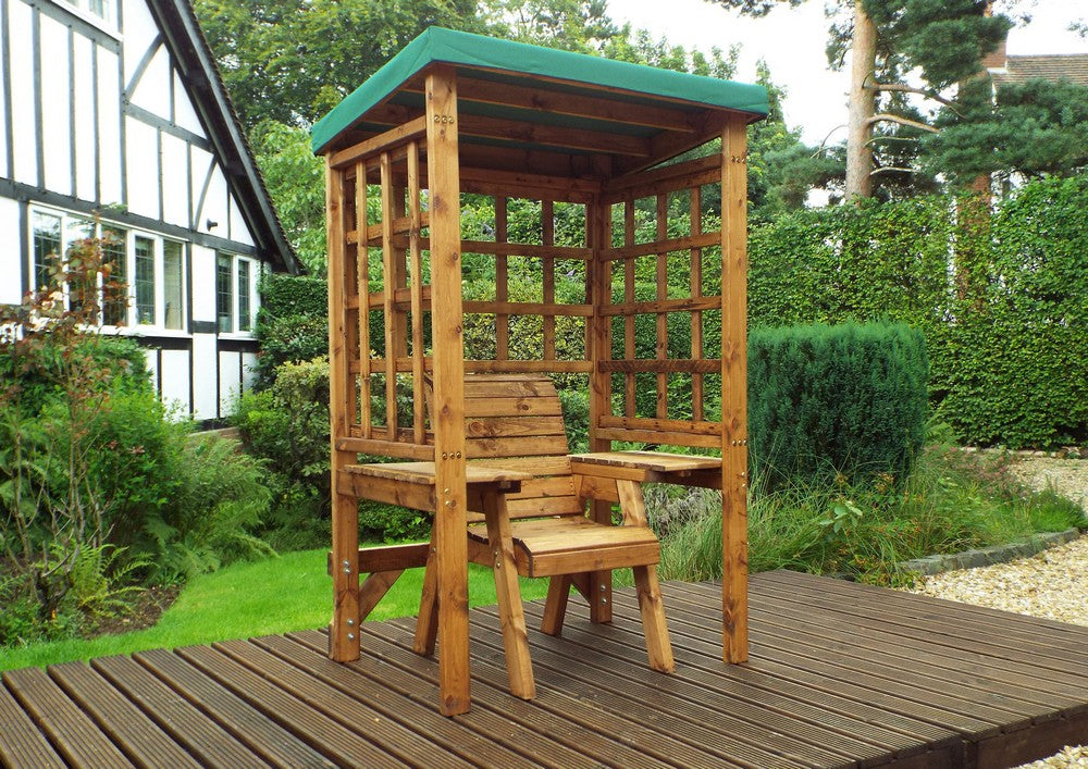 Wentworth Natural Garden Chair Arbour by Charles Taylor with Green Cushions