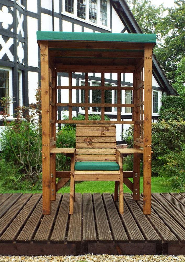 Wentworth Natural Garden Chair Arbour by Charles Taylor with Green Cushions