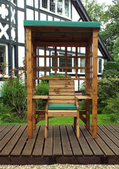 Wentworth Natural Garden Chair Arbour by Charles Taylor with Green Cushions