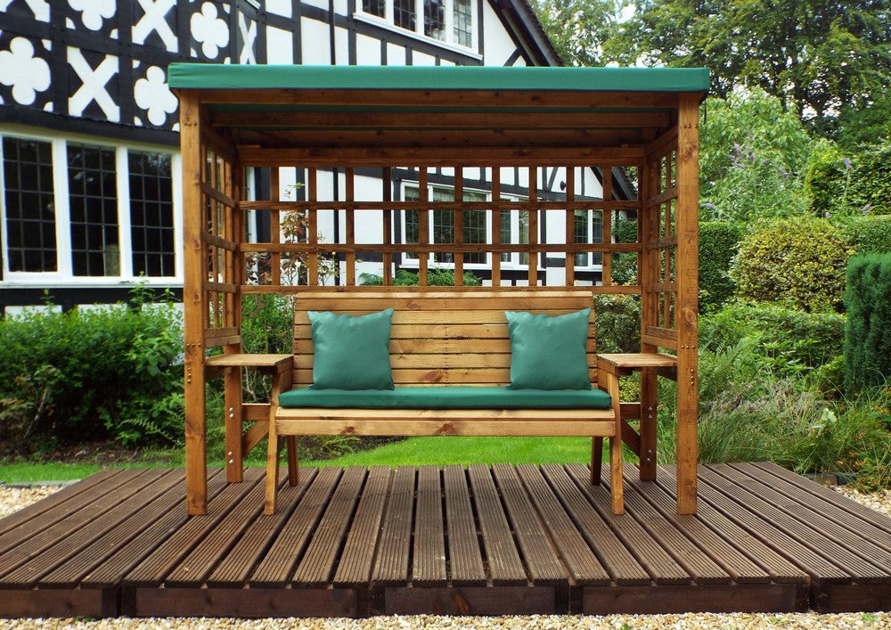 Wentworth Garden Arbour by Charles Taylor - 3 Seats Green Cushions