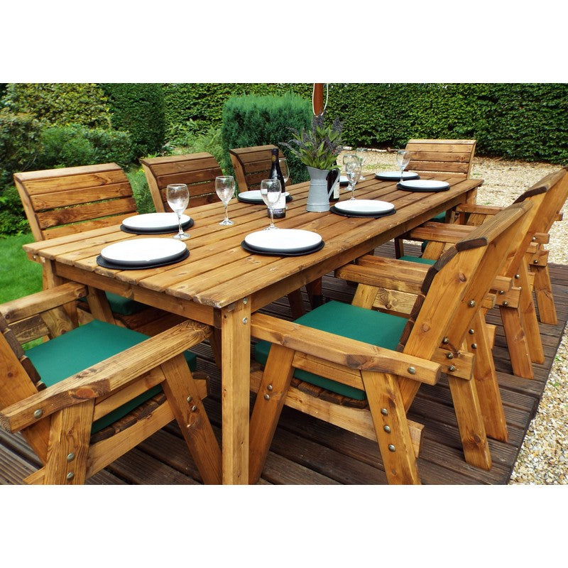 Scandinavian Redwood Garden Patio Dining Set by Charles Taylor - 8 Seats Green Cushions
