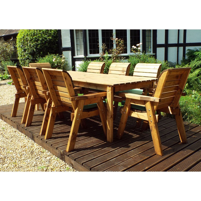 Scandinavian Redwood Garden Patio Dining Set by Charles Taylor - 8 Seats Green Cushions
