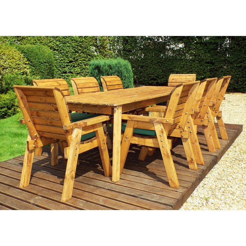 Scandinavian Redwood Garden Patio Dining Set by Charles Taylor - 8 Seats Green Cushions