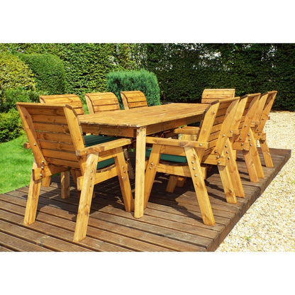 Scandinavian Redwood Garden Patio Dining Set by Charles Taylor - 8 Seats Green Cushions