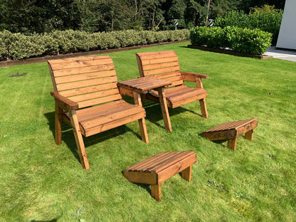 Scandinavian Redwood Garden Tete a Tete & Footstool by Charles Taylor - 2 Seat