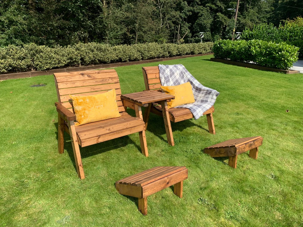 Scandinavian Redwood Garden Tete a Tete & Footstool by Charles Taylor - 2 Seat