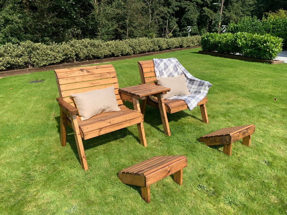 Scandinavian Redwood Garden Tete a Tete & Footstool by Charles Taylor - 2 Seat