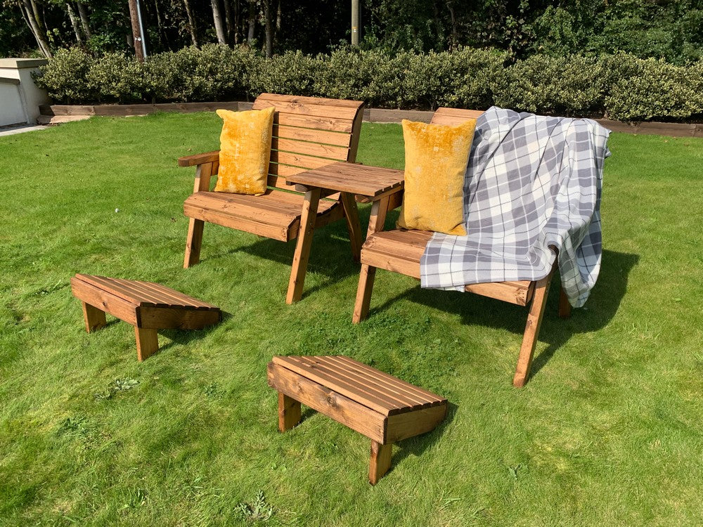 Scandinavian Redwood Garden Tete a Tete & Footstool by Charles Taylor - 2 Seat