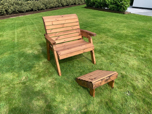 Scandinavian Redwood Garden Relaxer Chair & Footstool Set by Charles Taylor