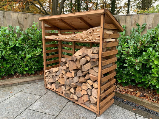 Scandinavian Redwood Garden Log Store by Charles Taylor