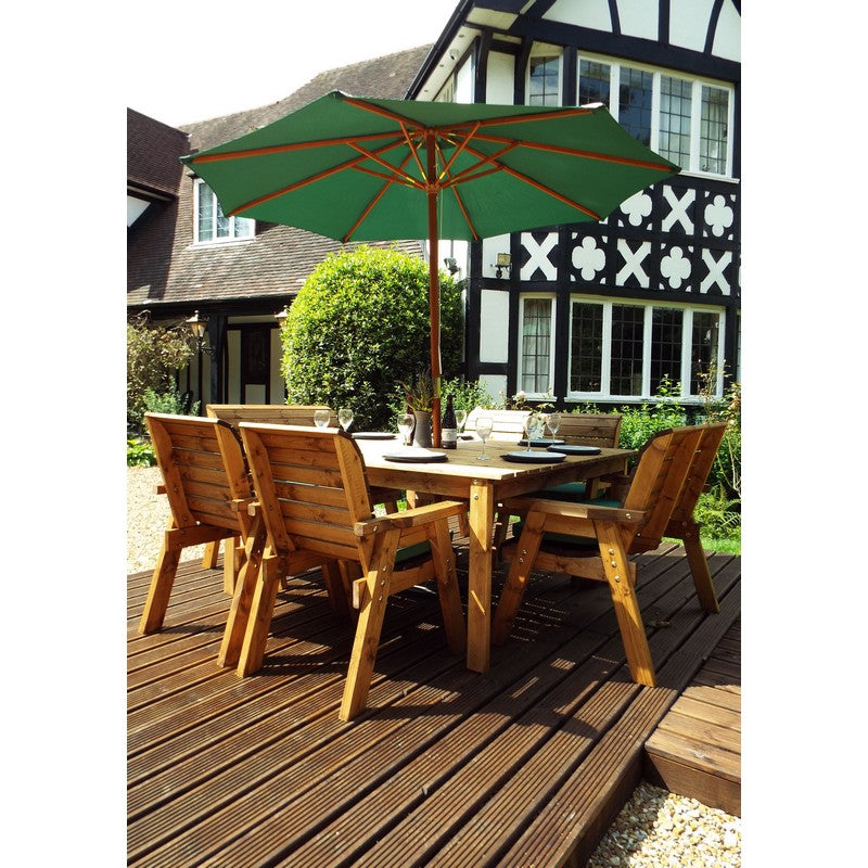 Scandinavian Redwood Garden Patio Dining Set by Charles Taylor - 8 Seats Green Cushions