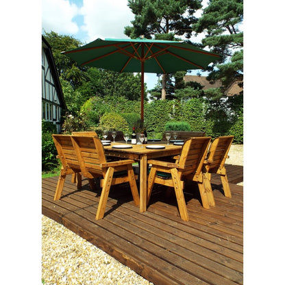 Scandinavian Redwood Garden Patio Dining Set by Charles Taylor - 8 Seats Green Cushions