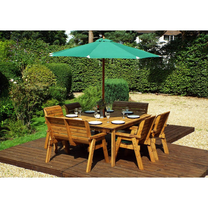 Scandinavian Redwood Garden Patio Dining Set by Charles Taylor - 8 Seats Green Cushions