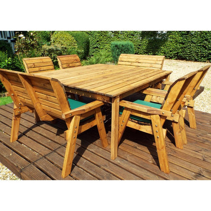 Scandinavian Redwood Garden Patio Dining Set by Charles Taylor - 8 Seats Green Cushions