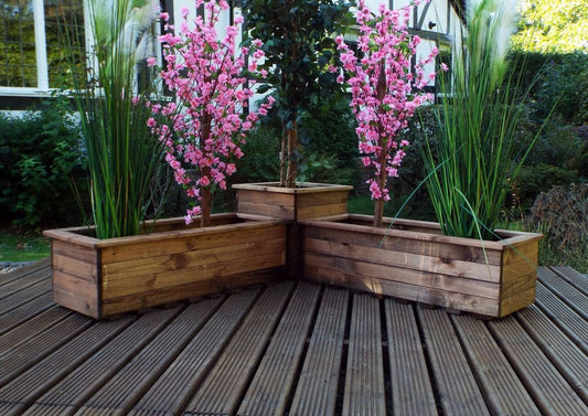 Scandinavian Redwood Garden Corner Planter by Charles Taylor