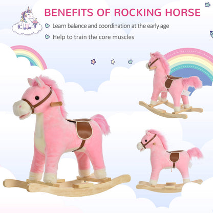 Kids Plush Rocking Horse w/ Sound Moving Mouth Wagging Tail Children Rocker Ride On Toy Gift 36 - 72 Months Pink