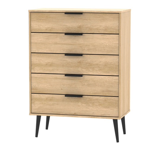 Hong Kong B Tall Chest of Drawers Dark Oak 5 Drawers 109cm