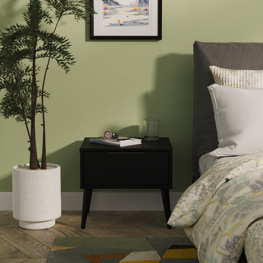 Hong Kong B Bedside Table Black 1 Drawer 45cm