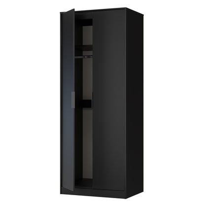 Hong Kong B Tall Wardrobe Black 2 Doors 1 Shelf 197cm