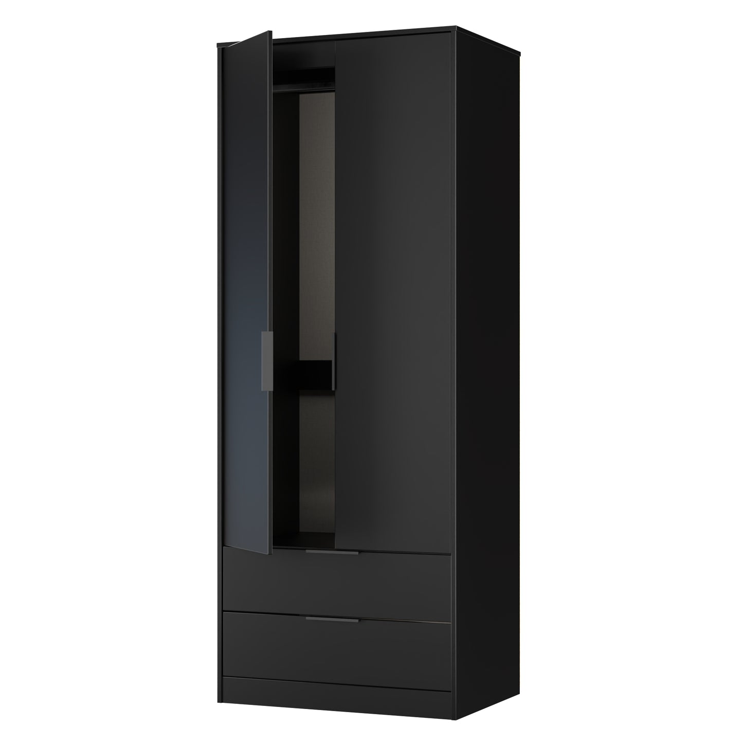 Hong Kong B Tall Wardrobe Black 2 Doors 2 Drawers 197cm
