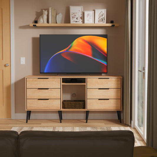 Hong Kong B Large Sideboard Dark Oak 2 Shelves 6 Drawers 152cm