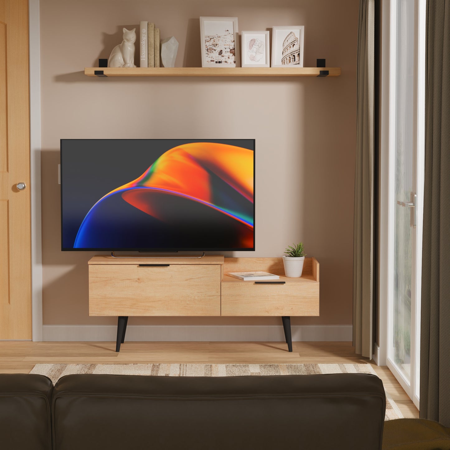 Hong Kong B TV Unit Dark Oak 1 Shelf 2 Drawers 128cm