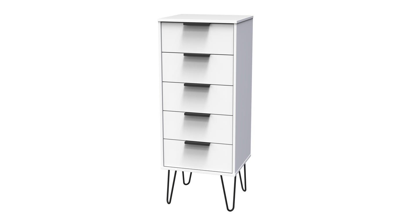 Hong Kong C Tall Tallboy White 5 Drawers 109cm