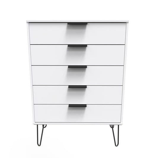 Hong Kong C Tall Chest of Drawers White 5 Drawers 109cm