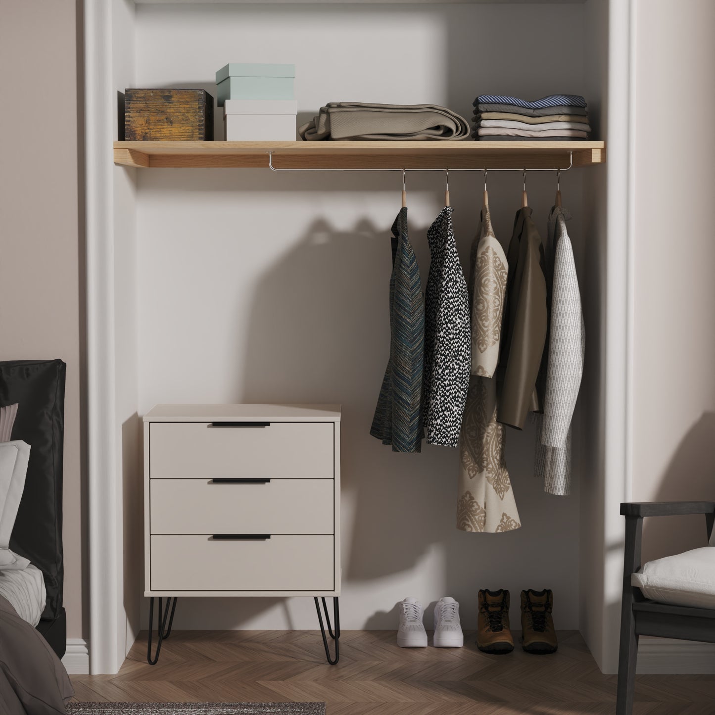 Hong Kong C Chest of Drawers Off-White 3 Drawers 76cm