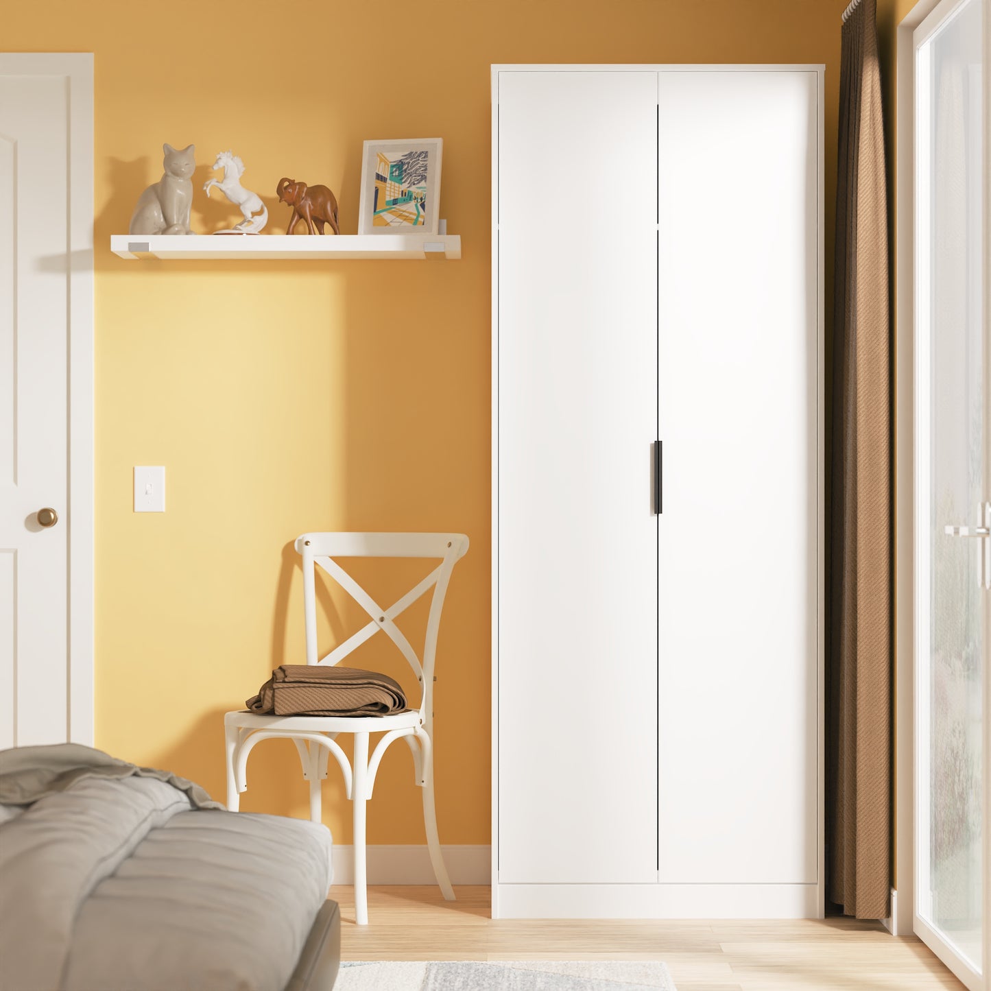 Hong Kong C Tall Wardrobe White 2 Doors 1 Shelf 197cm