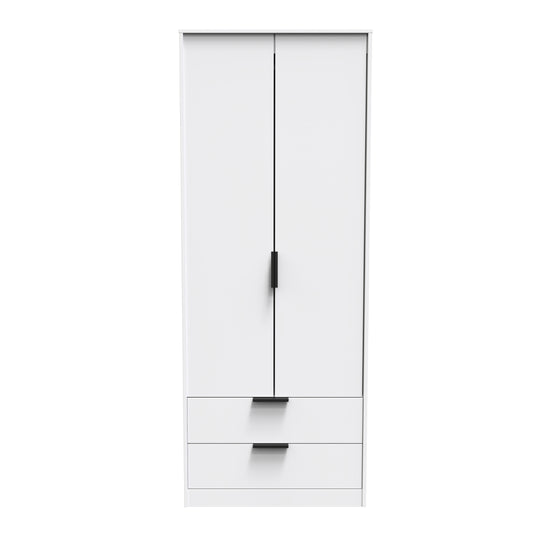 Hong Kong C Tall Wardrobe White 2 Doors 2 Drawers 197cm