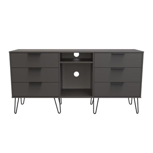 Hong Kong C Large Sideboard Black 2 Shelves 6 Drawers 152cm